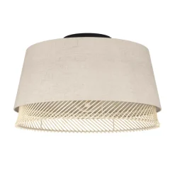 Eglo TABLEY Plafondarmaturen staal zwart / textiel, hout natuurlijk, bruin H: 235 mm | Ø 380 mm Outlet