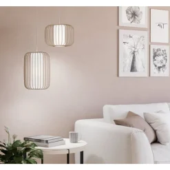 Eglo TERRAROSA hanglamp staal zandkleuren / textiel wit H: 1100 mm | Ø 240 mm Clearance