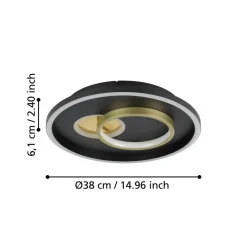 Eglo TIRIOLO Wand-/plafondlamp staal, kunststof zwart, goud H: 60 mm | Ø 380 mm Outlet