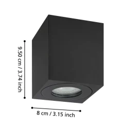 Eglo TORRECOLA Plafondarmaturen aluminium, kunststof zwart / Glas helder H: 95 mm Outlet