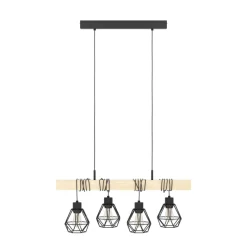 Eglo TOWNSHEND 5 hanglamp staal, hout zwart, bruin H: 1100 mm