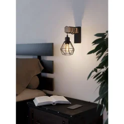 Eglo TOWNSHEND 5 Wandlamp staal, hout zwart, bruin H: 275 mm Outlet