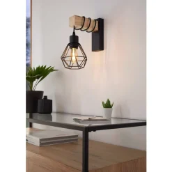 Eglo TOWNSHEND 5 Wandlamp staal, hout zwart, bruin H: 275 mm Outlet