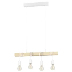 Eglo TOWNSHEND hanglamp staal wit / Hout bruin H: 1100 mm Outlet