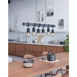 Eglo TOWNSHEND hanglamp staal zwart / Hout zwart H: 1100 mm Hot