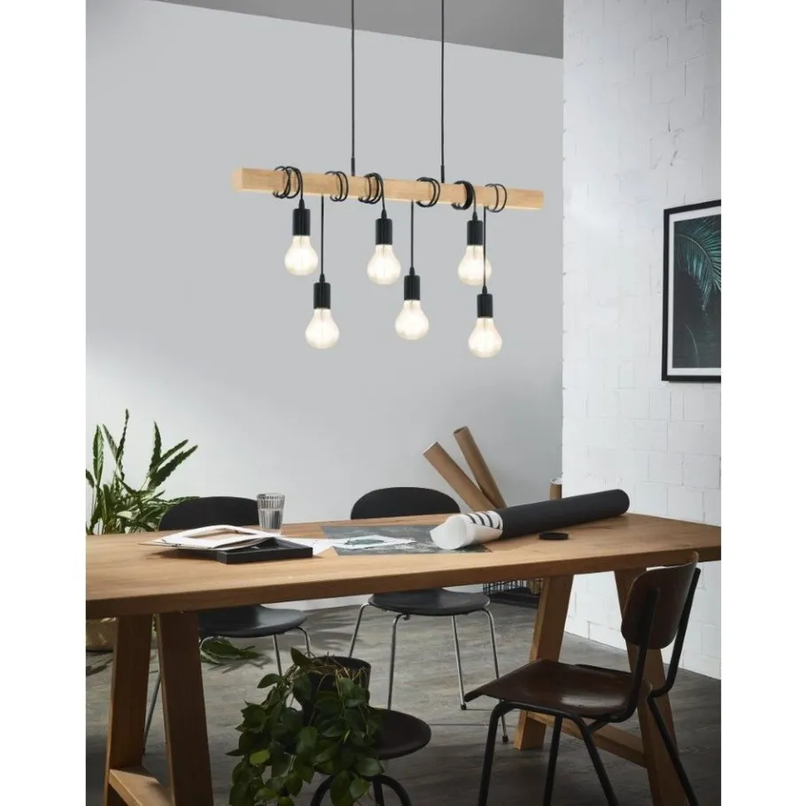 Eglo TOWNSHEND hanglamp staal, hout zwart, bruin H: 1100 mm