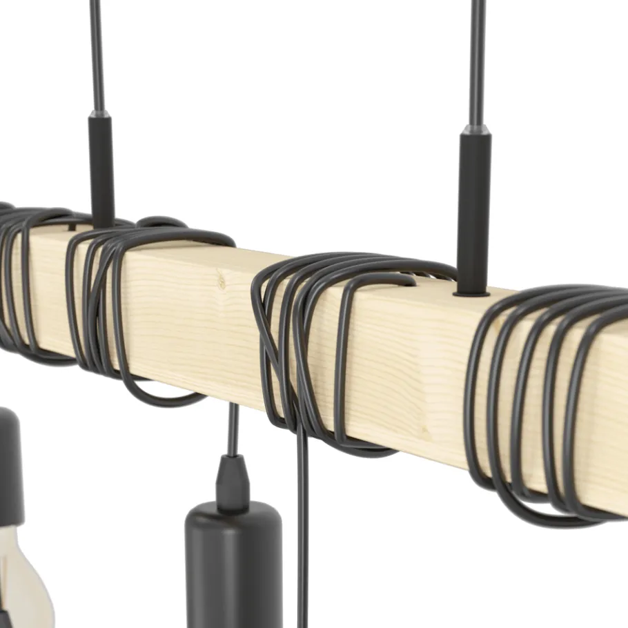 Eglo TOWNSHEND hanglamp staal, hout zwart, bruin H: 1100 mm