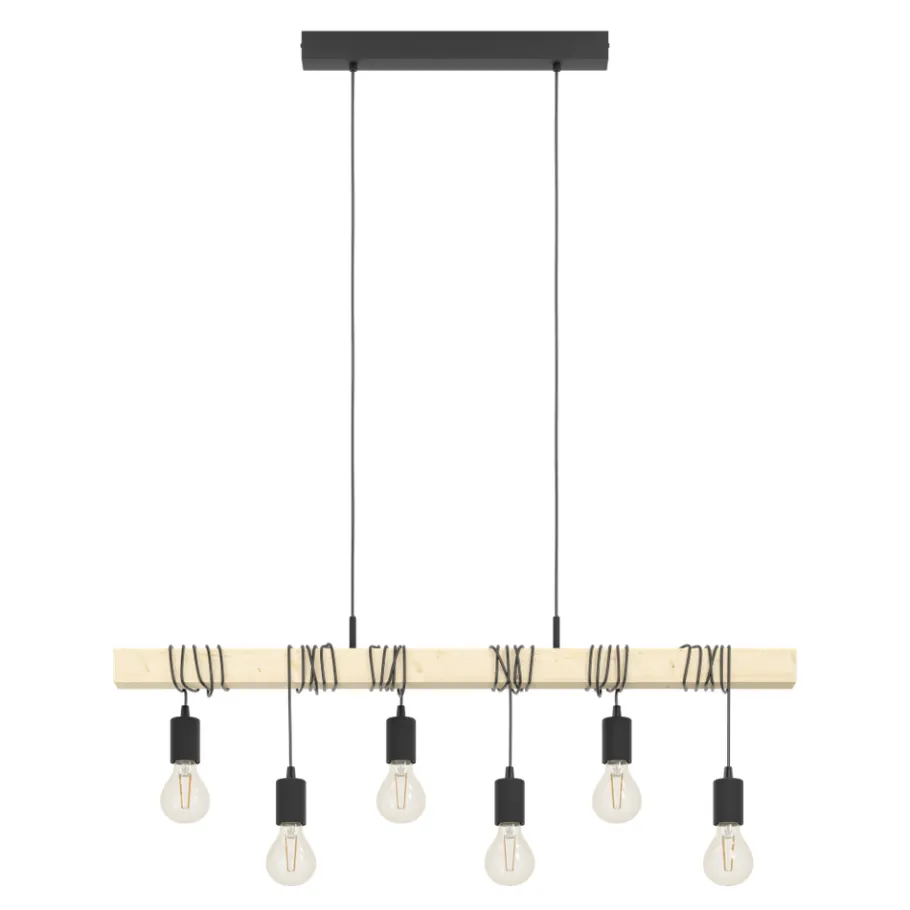 Eglo TOWNSHEND hanglamp staal, hout zwart, bruin H: 1100 mm