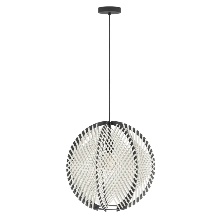 Eglo WAVERTON hanglamp staal zwart / textiel, hout wit, zwart H: 1100 mm | Ø 480 mm New