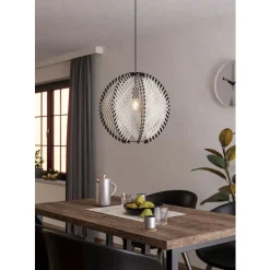 Eglo WAVERTON hanglamp staal zwart / textiel, hout wit, zwart H: 1100 mm | Ø 480 mm New