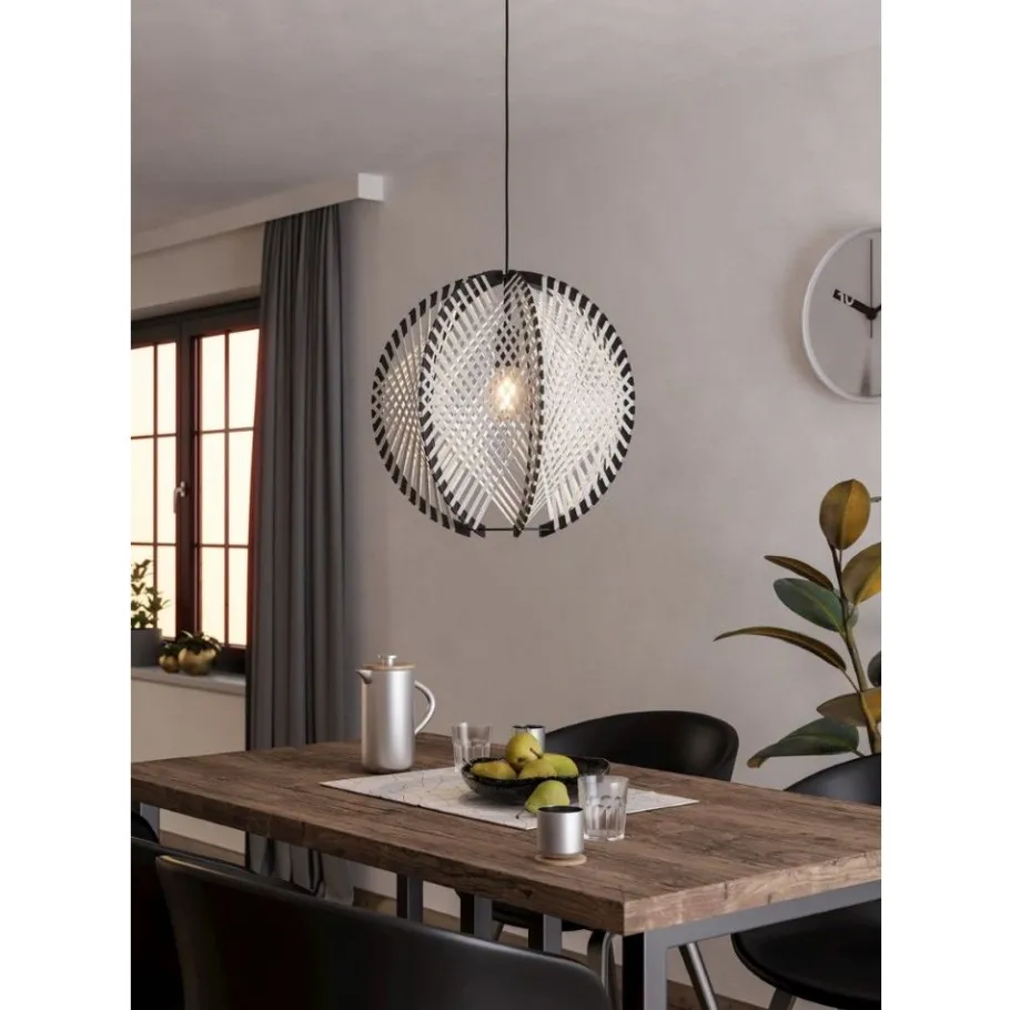 Eglo WAVERTON hanglamp staal zwart / textiel, hout wit, zwart H: 1100 mm | Ø 480 mm New