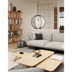 Eglo WAVERTON hanglamp staal zwart / textiel, hout wit, zwart H: 1100 mm | Ø 400 mm Discount