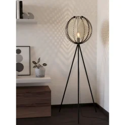 Eglo WAVERTON Staande lamp staal zwart / textiel, hout wit, zwart H: 1430 mm | Ø 400 mm Sale