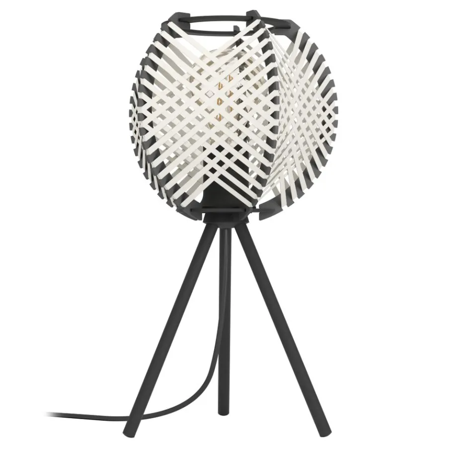 Eglo WAVERTON Tafellampen staal zwart / textiel, hout wit, zwart H: 400 mm | Ø 220 mm New