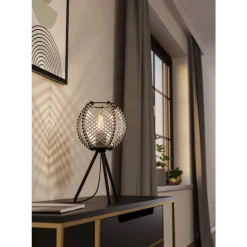 Eglo WAVERTON Tafellampen staal zwart / textiel, hout wit, zwart H: 400 mm | Ø 220 mm New