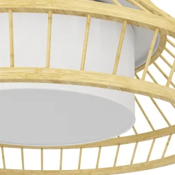 Eglo YUKU-Z Plafondarmaturen staal wit / hout, textiel bruin, wit H: 160 mm | Ø 460 mm