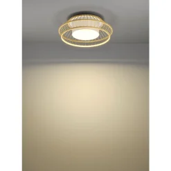 Eglo YUKU-Z Plafondarmaturen staal wit / hout, textiel bruin, wit H: 160 mm | Ø 460 mm