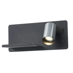 Fantasia DUSK wandl rechts + USB GU10 (excl) + LED 7W 2700K zwart + geb staal Best