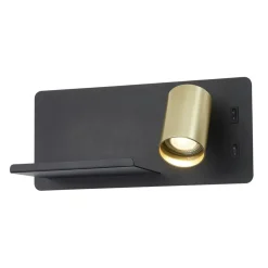 Fantasia DUSK wandl rechts + USB GU10 (excl) + LED 7W 2700K zwart + geb goud Clearance