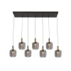 Fantasia OKIRU Pendel Balk 7xE27 Zwart + 7x as grijs glas Ø150mm