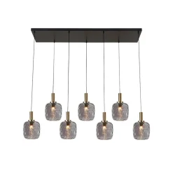 Fantasia OKIRU Pendel Balk 7xE27 Zwart + 7x as grijs glas Ø150mm