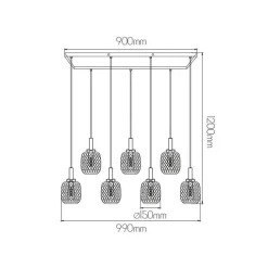 Fantasia OKIRU Pendel Balk 7xE27 Zwart + 7x as grijs glas Ø150mm