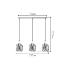 Fantasia OKIRU Pendel Balk 3xE27 Zwart + 3x as grijs glas Ø180mm Best