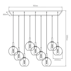 Fantasia OSIRA Pendel E27 9L Zwart + goud, amber glas 9x Ø200mm Outlet