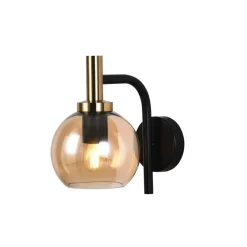 Fantasia OSIRA Wandlicht E27 Zwart + goud, amber glas Ø150mm New