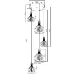 Fantasia RAGA 5x E27 pendel zwart+koper