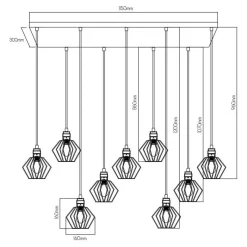 Fantasia SHURU 9x E27 pendel zwart+koper Best