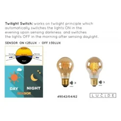 Lucide A60 TWILIGHT SENSOR - Filament lamp Buiten - Ø 6 cm - LED - E27 - 1x4W 2200K - Amber Outlet