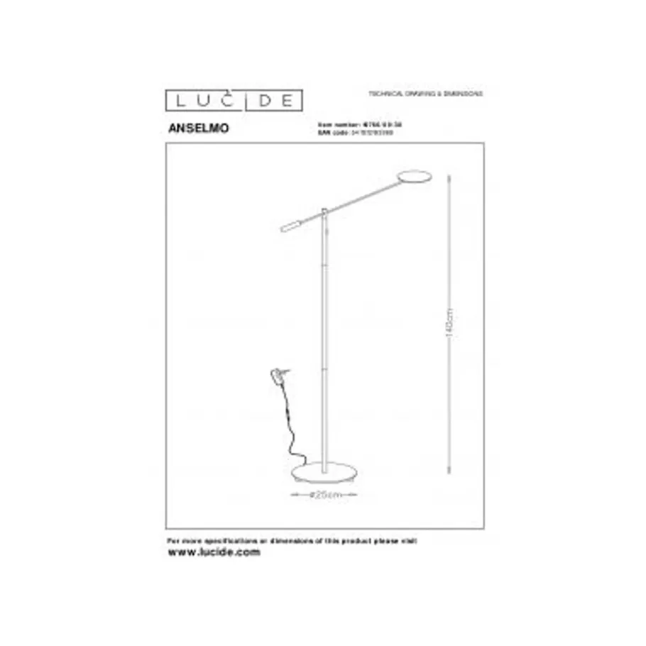 Lucide ANSELMO - Leeslamp - Ø 25 cm - LED Dimb. - 1x9W 3000K - Zwart Online