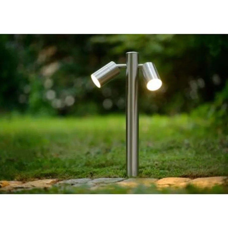 Lucide ARNE-LED - Sokkellamp Buiten - Ø 6,3 cm - LED - GU10 - 2x5W 2700K - IP44 - Mat chroom New