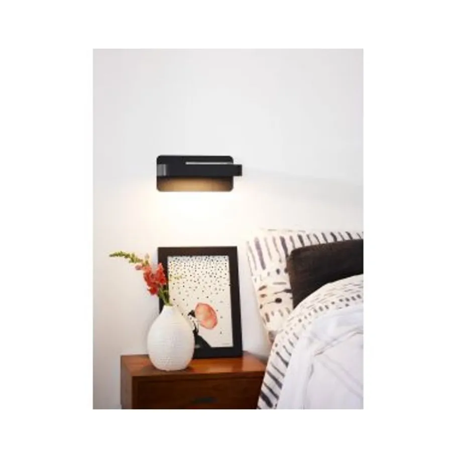 Lucide ATKIN - Bedlamp - LED - 1x5W 2700K - Met USB oplaadpunt - Zwart Clearance