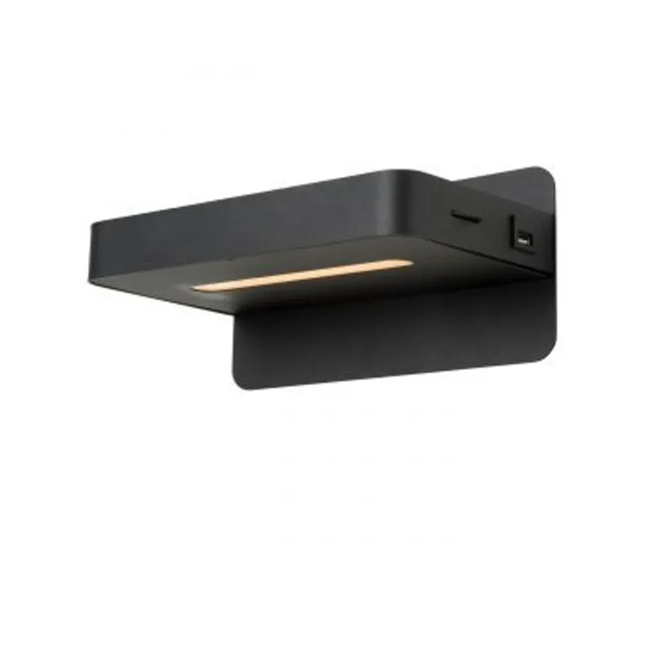 Lucide ATKIN - Bedlamp - LED - 1x5W 2700K - Met USB oplaadpunt - Zwart Clearance