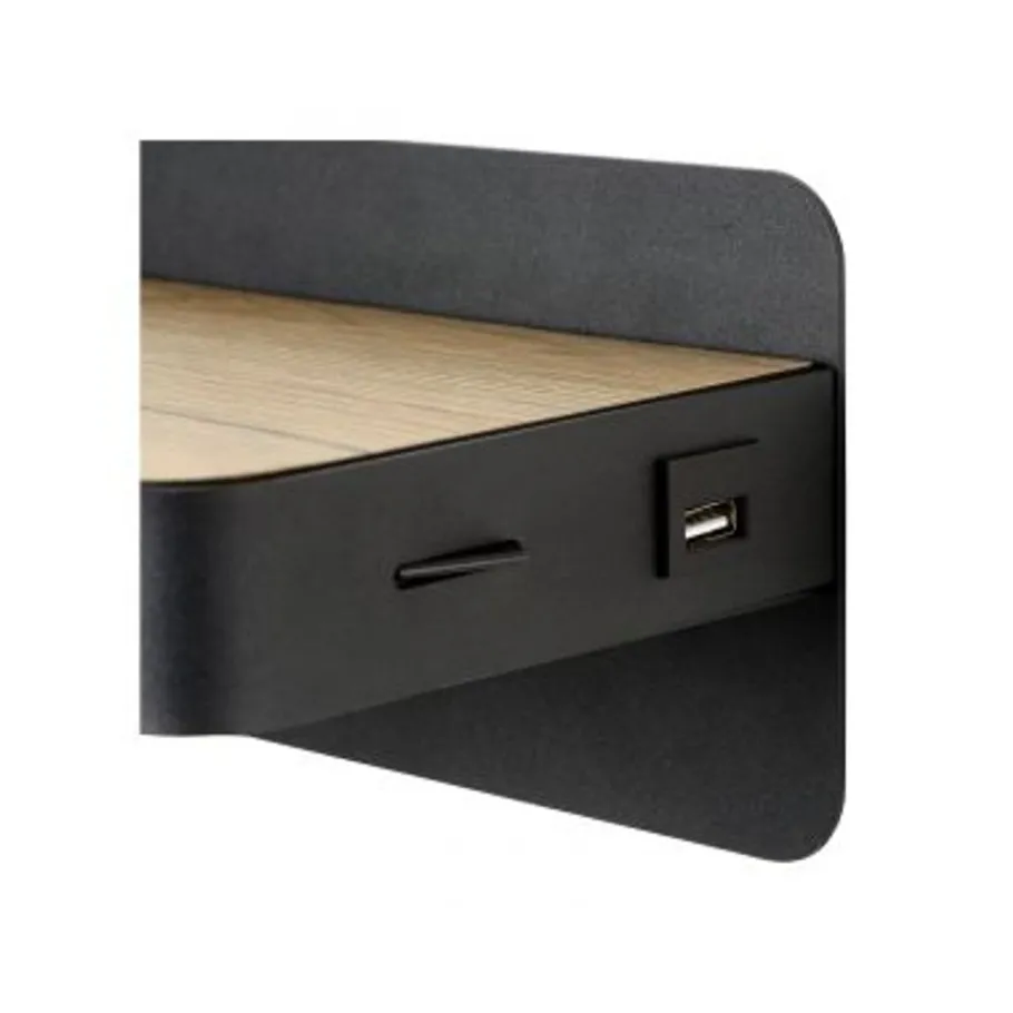 Lucide ATKIN - Bedlamp - LED - 1x5W 2700K - Met USB oplaadpunt - Zwart Clearance