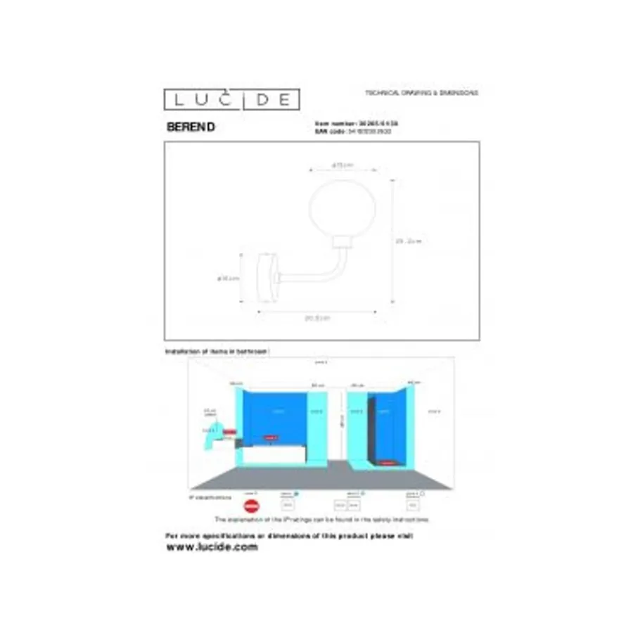 Lucide BEREND - Wandlamp Badkamer - 1xG9 - IP44 - Zwart