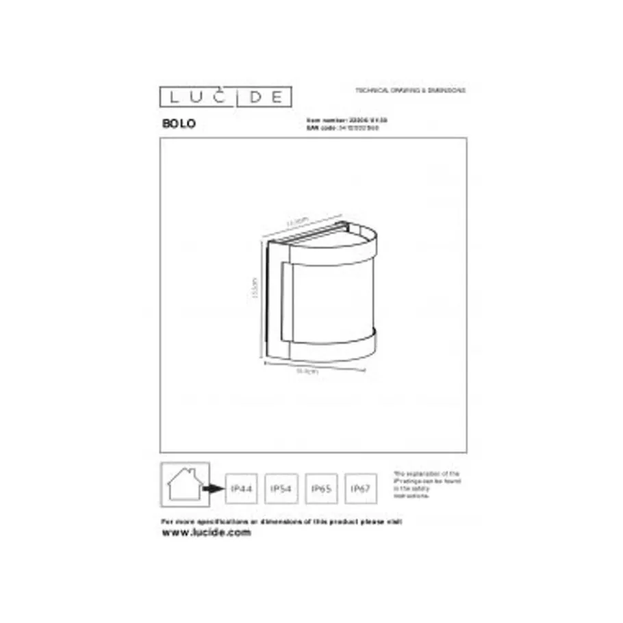 Lucide BOLO Wandlamp Buiten-Opaal-1xE27-15W-IP44-Glas Sale