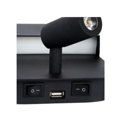 Lucide BOXER - Wandlamp - LED - 1x10W 3000K - Met USB oplaadpunt - Zwart Best