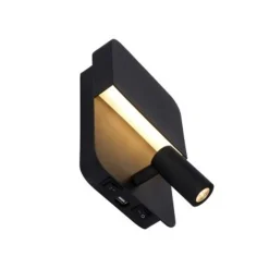 Lucide BOXER - Wandlamp - LED - 1x10W 3000K - Met USB oplaadpunt - Zwart Best