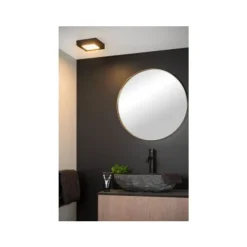 Lucide BRICE-LED - Plafonnière Badkamer - LED Dimb. - 1x15W 3000K - IP44 - Zwart Discount