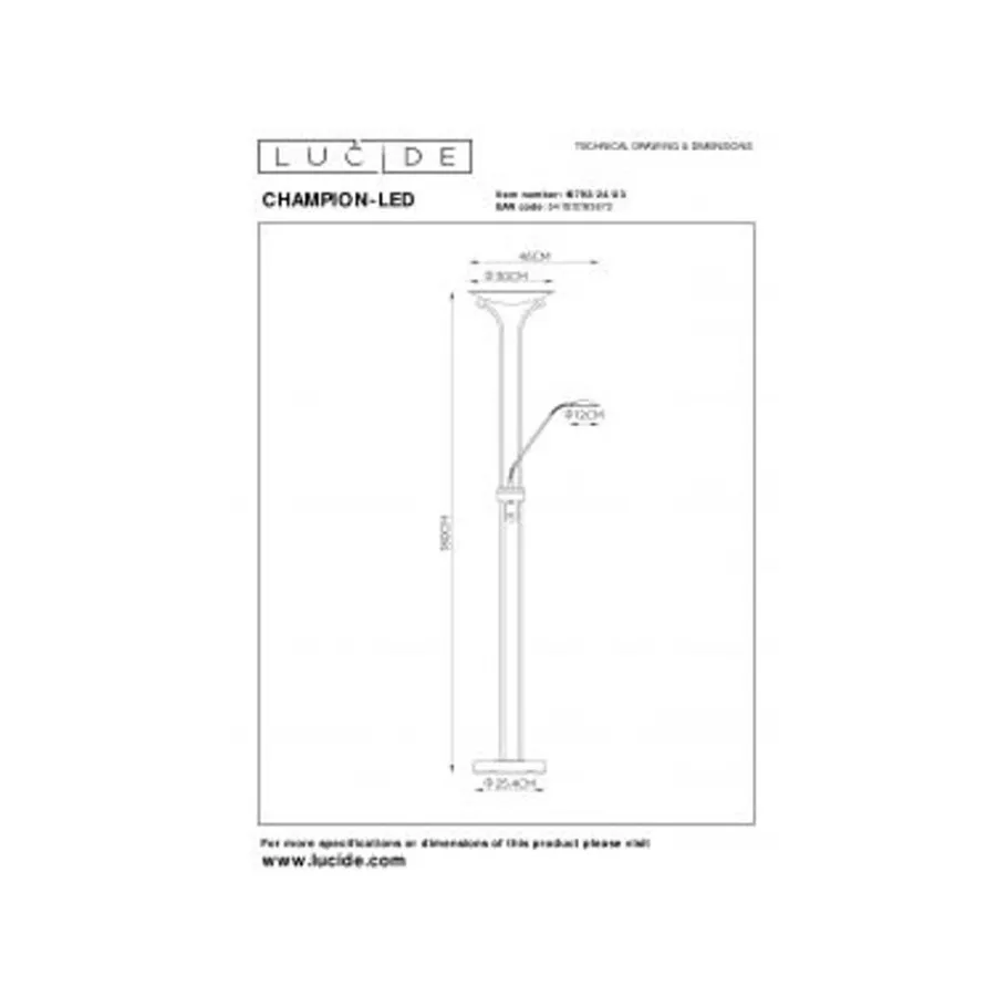 Lucide CHAMPION-LED Leeslamp 20W +4W H180cm 1600+320LM Online
