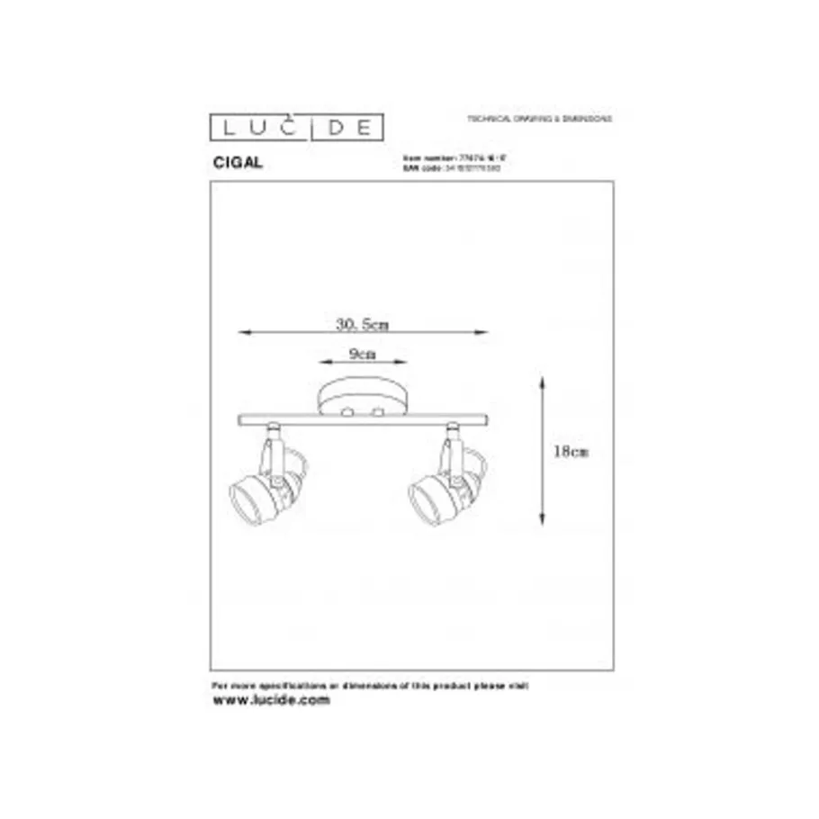 Lucide CIGAL - Plafondspot - Ø 9 cm - LED - GU10 - 2x5W 2700K - Koper Outlet