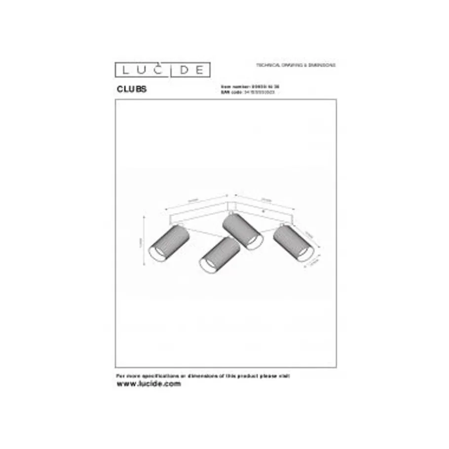 Lucide CLUBS Plafondspot-Zwart-4xGU10-40W-Alumin. New