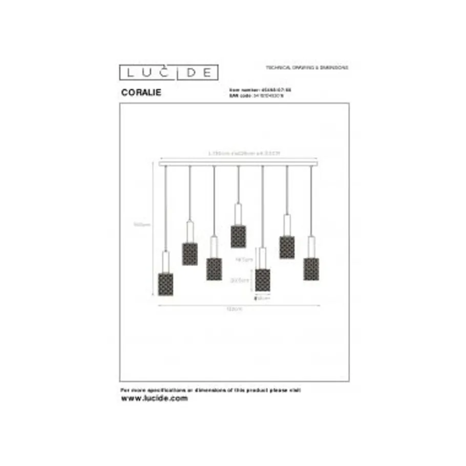 Lucide CORALIE Hanglamp-Transp.-7xE27-40W-Glas New