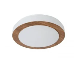 Lucide DIMY - Plafonnière Badkamer - Ø 28,6 cm - LED Dimb. - 1x12W 3000K - IP21 - 3 StepDim - Hout Discount