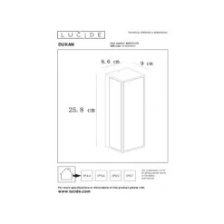 Lucide DUKAN - Wandlamp Buiten - 1xE27 - IP65 - Zwart Clearance