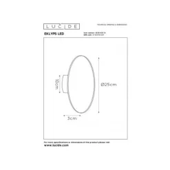 Lucide EKLYPS LED - Wandlamp - Ø 25 cm - LED - 1x9W 3000K - Wit Sale