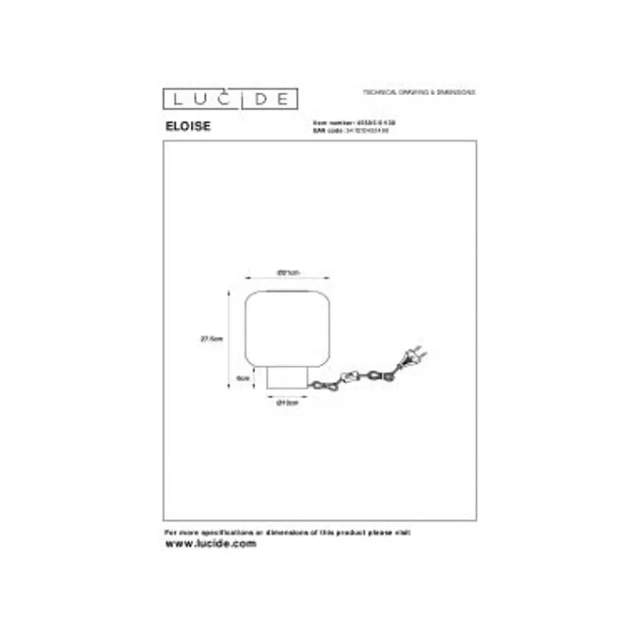 Lucide ELOISE Tafellamp-Zwart-Ø21-1xE27-40W-Glas